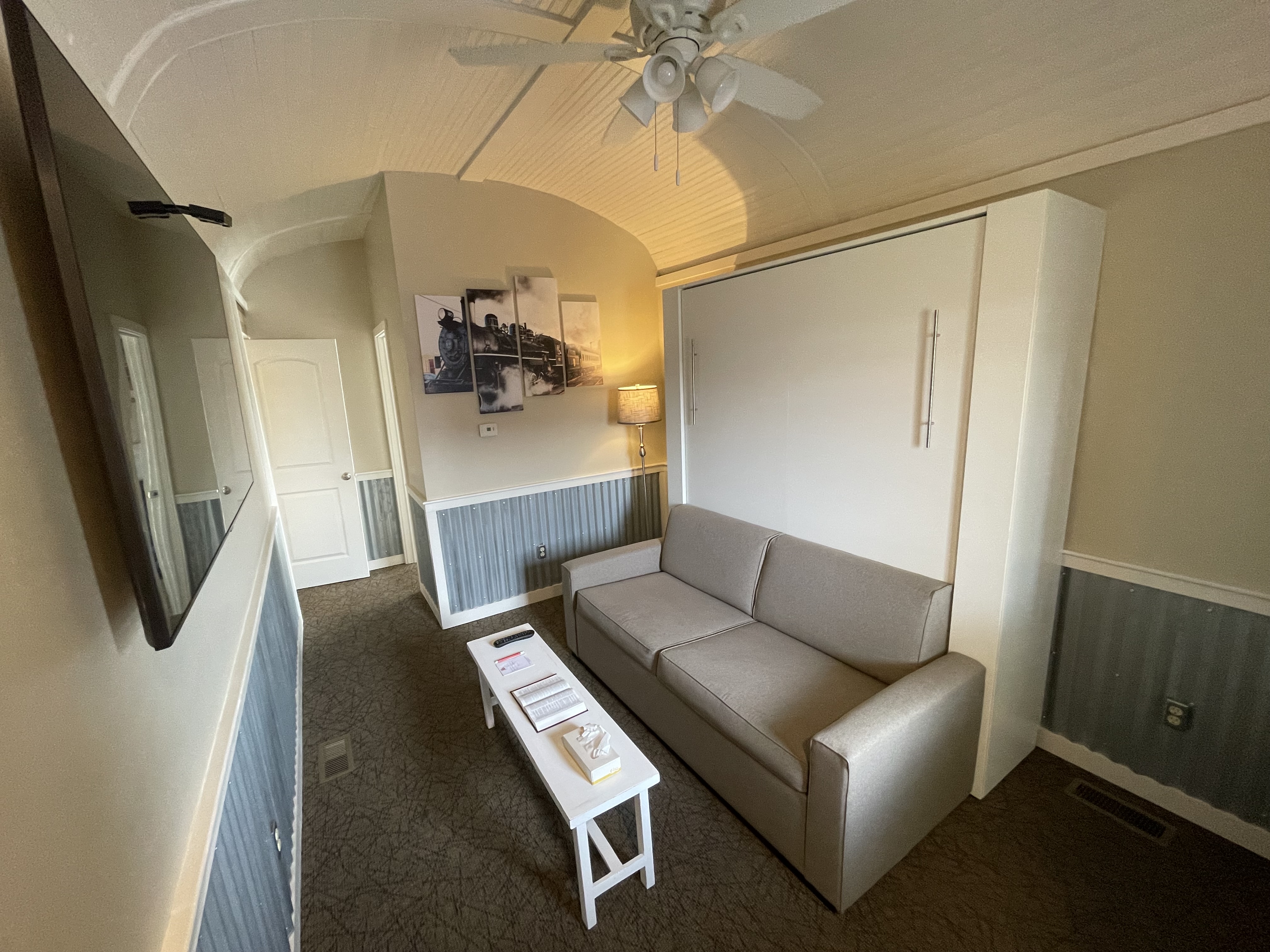 interior view of mail car motel room